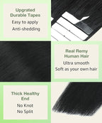 SURNEL Tape in Hair Extensions Color 1 Jet Black Hair Extensions Tape in Real Human Hair 20pcs 50g 14 inch(#1-14)