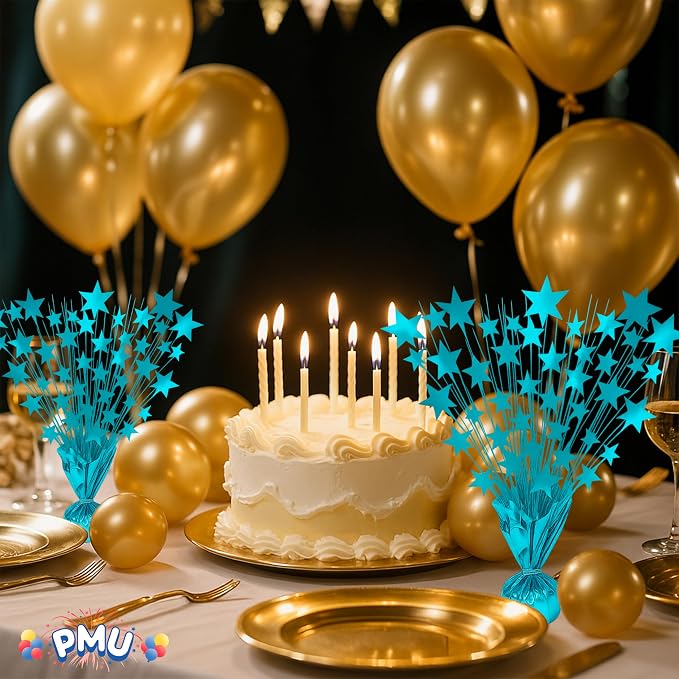 PMU Bursting Star Metallic Foil Spray Centerpiece-Baby Blue Prismatic Balloon - Image 5