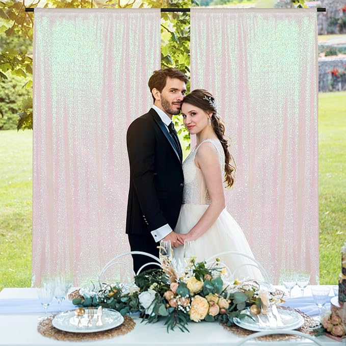 PartyDelight Iridescent White Sequin Backdrop Curtains 5x10ft 2 Panels | 4 Inch - Image 7