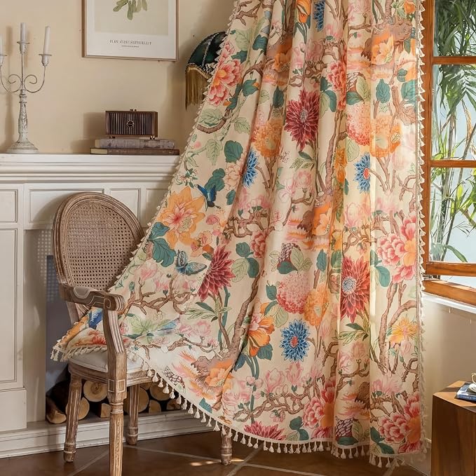 Floral Rod Pocket Semi Sheer Bedroom 96 Inch Curtains 2 Panel Set | Living Room by ENJOYBRIDAL