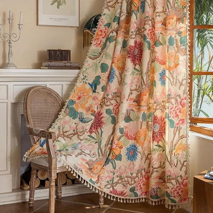 Floral Rod Pocket Semi Sheer Bedroom Curtains 84 Inch Length 2 Panels Set | by ENJOYBRIDAL
