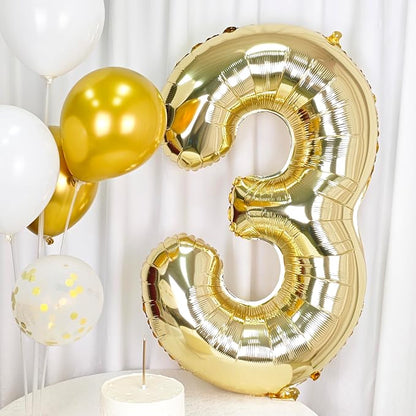 40 Inch Light Gold 3 Number Balloons Large Champagne Gold Number | White Gold - Image 4