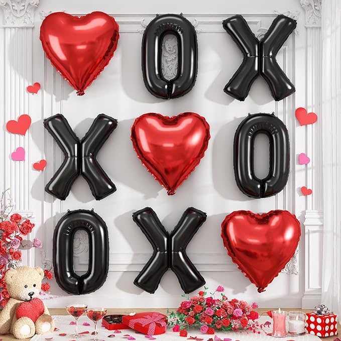 XOXO Balloons, 18 Inch Red Heart Foil Balloons, 16Inch Black Valentine Letters by Togvu