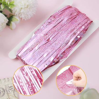 10 Pack Pink Foil Curtain Backdrop 3.2ft x 9.8ft Metallic Tinsel Foil Fringe - Image 4
