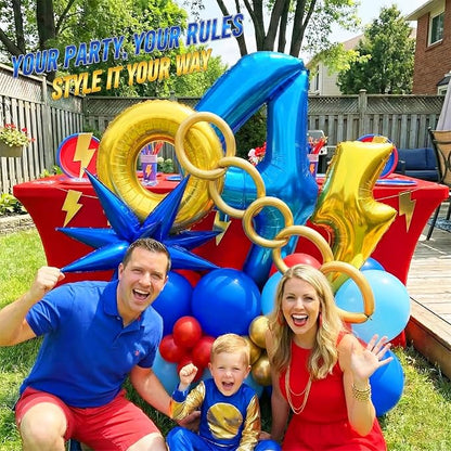 Speed Hedgehog 4th Birthday Balloon Centerpiece Set Royal Blue Red Gold Latex - Image 5