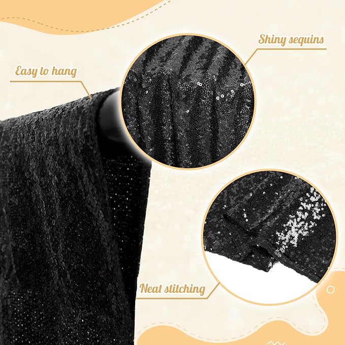 PartyDelight Black Sequin Backdrop 8x8ft Sparkly Photo Curtain | 4 Inch Rod - Image 3