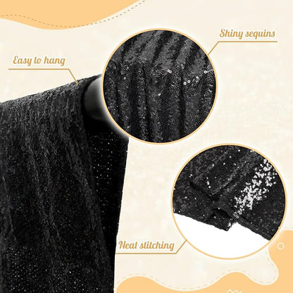 PartyDelight Black Sequin Backdrop 8x8ft Sparkly Photo Curtain | 4 Inch Rod - Image 3