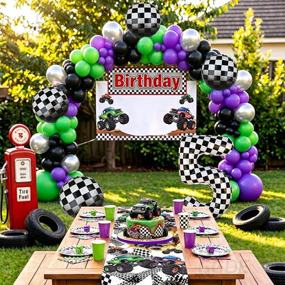 Monster Truck Birthday Party Theme 40 Inch Checkered Number Balloon 5 21Pcs | - Image 3