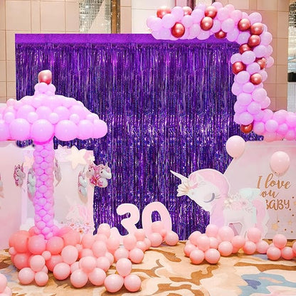 Purple Metallic Tinsel Foil Fringe Curtains, 4 Pack 3.3x8.3 Feet Party Streamer - Image 3