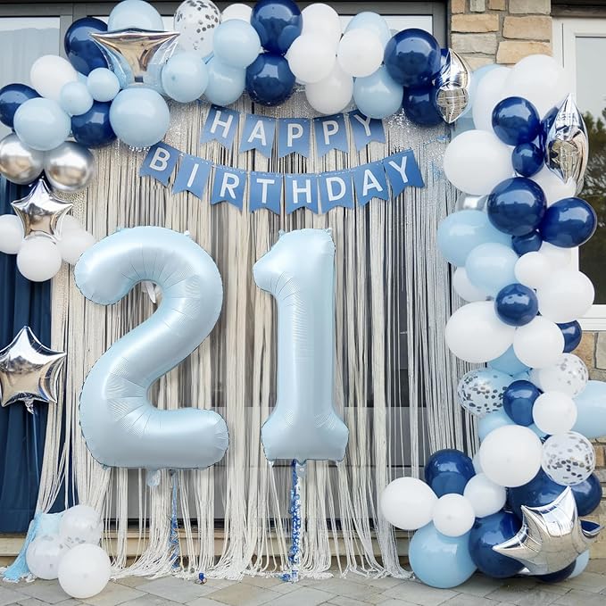 Big Number 21 Balloons, Light Dusty Blue Foil 21 Balloon Numbers 40 Inch - Image 5