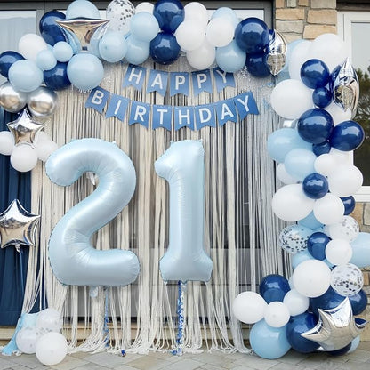 Big Number 21 Balloons, Light Dusty Blue Foil 21 Balloon Numbers 40 Inch - Image 5