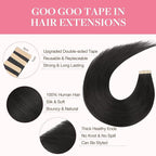 GOO GOO Tape in Hair Extensions Human Hair, 1B Natural black, 12inch 80g 40pcs, Skin Weft Seamless Invisible, Silky Straight with Thick Ends, Remy Human Hair