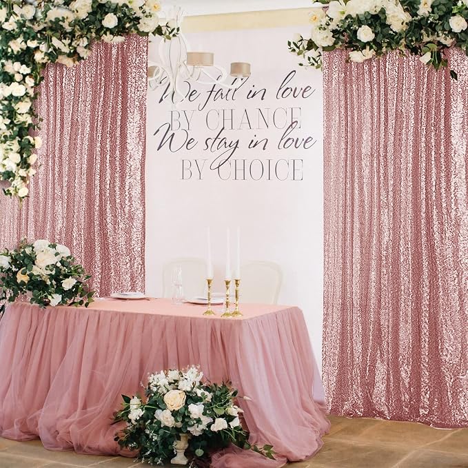 Hahuho Rose Gold Sequin Backdrop Curtain, Party Decoration（2 Panels, 2FT x 8FT - Image 4