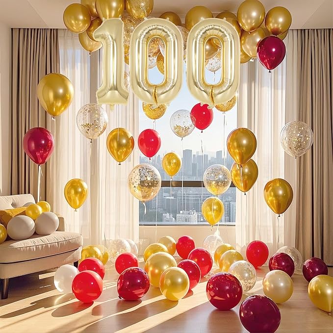 Champagne Gold Number 100 Balloon, 40 Inch Foil Number Balloons, 100th Birthday - Image 3