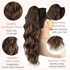 18" Ponytail Extension, Claw Clip Ponytail Extensions for Women Wavy Pony Tails Hair Extensions Fluffy Natural Looking Synthetic Hairpiece for Daily Use (Light Auburn Brown)