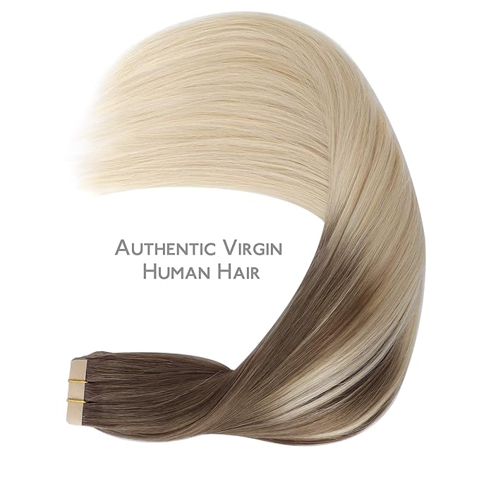 WENNALIFE Tape in Hair Extensions Human Hair, 20pcs 30g 10 inch Sandy Brown to Platinum Blonde Remy Hair Extensions Straight Human Hair Tape in Extensions Skin Weft Tape Extensions Human Hair