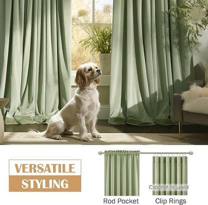 Beauoop Sage Green Velvet Curtains - Image 2