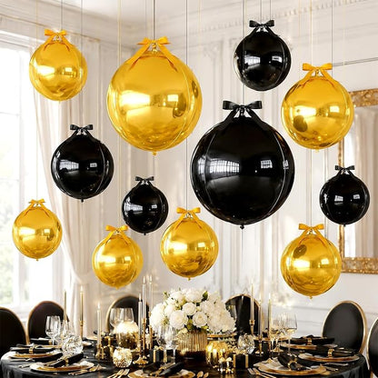Black Gold Round Foil Balloons - Image 5