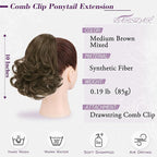 BARSDAR Drawstring Ponytail Extension - 10 Inch Short Wavy Medium Brown Ponytail Extensions for Women - Synthetic Comb Clip in Ponytail Hairpieces Fake Pony Tails Daily - Medium Brown Mixed