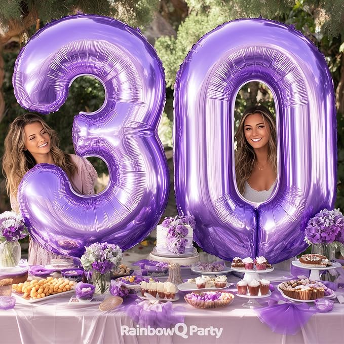 RainbowQ Purple 30 Balloon Number 40 Inch 0-40 Foil Large Balloons | Big Mylar - Image 4