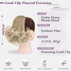 BARSDAR Ombre Blonde Drawstring Ponytail Extensions - 10 Inch Short Wavy Drawstring Comb Clip in Pony Tails Hairpieces for Women - Synthetic Short Wavy Blonde Ombre Ponytail Hair Extensions
