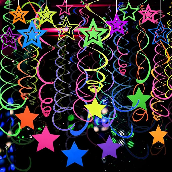 52 PCS UV Neon Rainbow Ceiling Swirl Decoration Hanging Streamer by WELITTCON