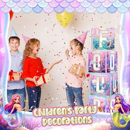4 Pcs 4th Mermaid Birthday Decorations Four Birthday Balloon Boxes Mermaid - Image 6