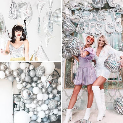 PartyWoo Silver Disco Ball Large Giant 4D Jumbo Foil Balloons 6pcs 32 Inch | 32 - Image 6