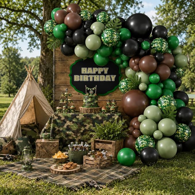 Camouflage Balloon Arch Kit, Camo Drak Green Avocado Green Black Balloons - Image 5