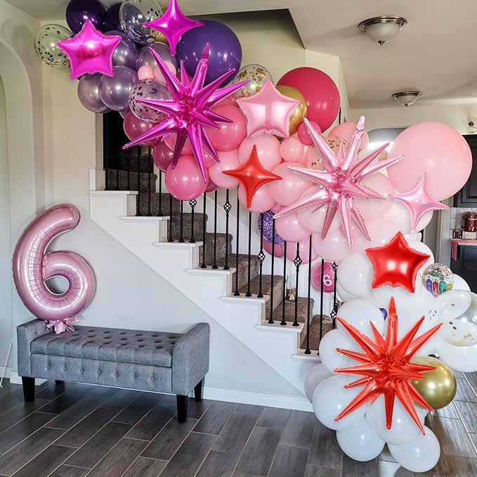 14pcs Hot Pink Red Star Balloons, Mixed Star Foil Balloon, 22Inch Explosion - Image 5