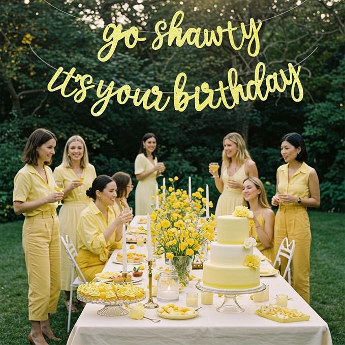 BEISHIDA Light Yellow Pre-Strung Go Shawty It's Your Birthday Banner Decor | - Image 5