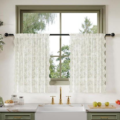 Anmao Vintage Lace Kitchen Curtains 36 Inches Long 2 Panels, Romantic Semi by Anmao