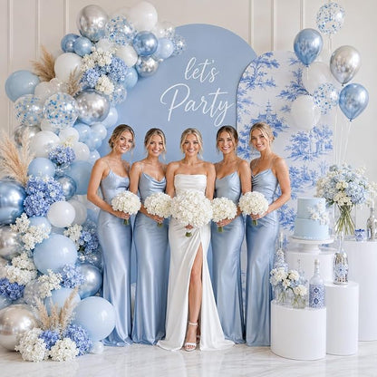 Blue Silver Balloons, Metallic Light Blue White Balloon - Image 3