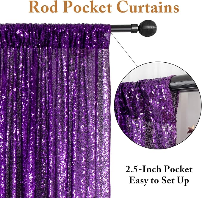ShinyBeauty Purple Sequin Backdrop 7x7FT, 2 Pack Shimmer Wall Backdrop | - Image 3