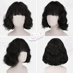 BARSDAR Dark Brown Short Wavy Wig with Bangs - Short Curly Dark Brown Wigs for Women - Wavy Textured French Bob Wig with Bangs Soft Synthetic Natural Looking Face-Framing Daily