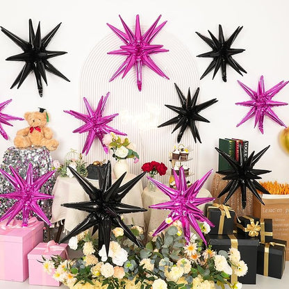 9Pcs Hot Pink and Black Star Balloons, Large Explosion Foil Balloons, Metallic - Image 5