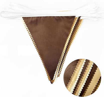 32Ft Brown Party Decorations Brown Pennant Banner Fabric Triangle Flag Bunting - Image 2