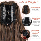 18" Ponytail Extension, Claw Clip Ponytail Extensions for Women Wavy Pony Tails Hair Extensions Fluffy Natural Looking Synthetic Hairpiece for Daily Use (Light Auburn Brown)