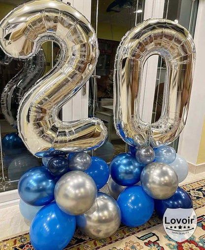 Silver 20 Number Balloons, 40 Inch Giant Number 20 Balloons Foil Mylar Helium - Image 4