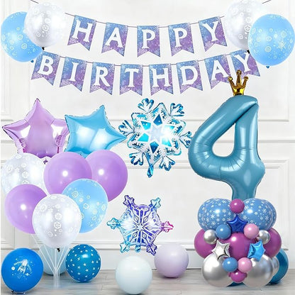 40 Inch Blue Number 4 Balloon Tower Set, Winter Ice Princess Theme Number Four - Image 3
