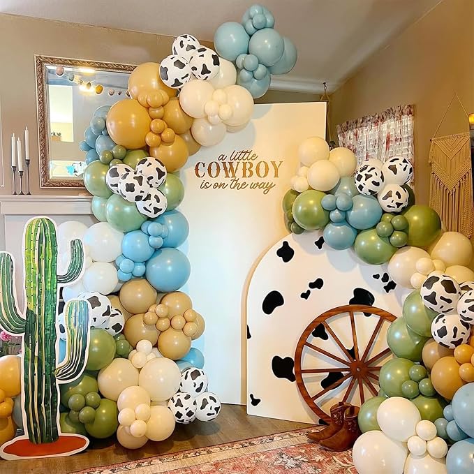 153 Pcs Green Cow Balloon Arch Garland Kit – Sage Green, Sand White, and Cow - Image 4