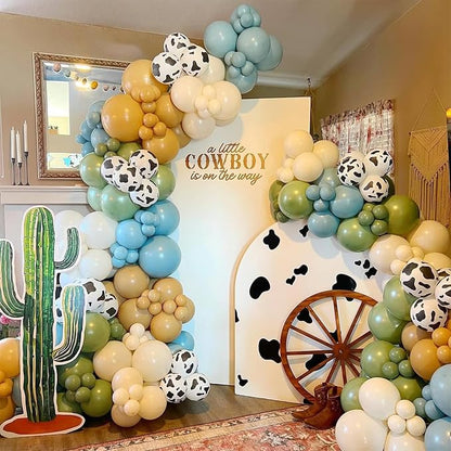 153 Pcs Green Cow Balloon Arch Garland Kit – Sage Green, Sand White, and Cow - Image 4