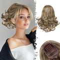 BARSDAR Drawstring Ponytail Extension - 10 Inch Short Wavy Highlight Ponytail Extensions for Women - Synthetic Comb Clip in Ponytail Hairpieces Fake Pony Tails - Medium Brown with Highlights