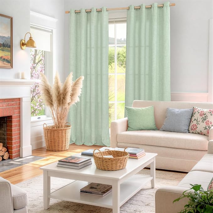 YoungsTex Sage Green Curtains, Linen Drapes 84 Inches Long - Image 2