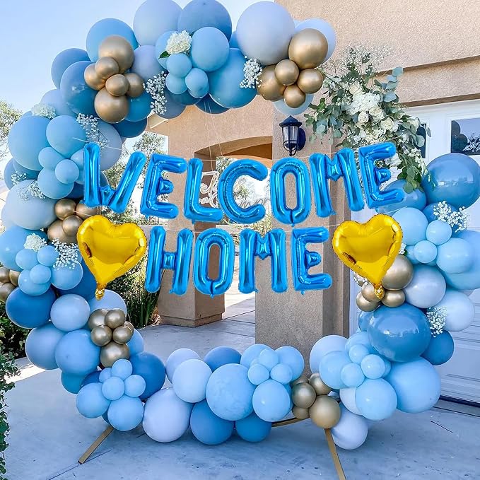 TONIFUL 16 Inch Blue WELCOME HOME Foil Letter Balloons Banner Decorations | - Image 3