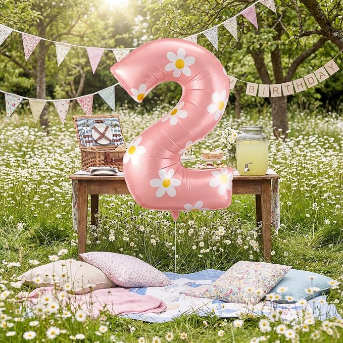 Jenaai 40 Inches Daisy Number Balloon Pink Inflating Foil Balloons Boho - Image 6