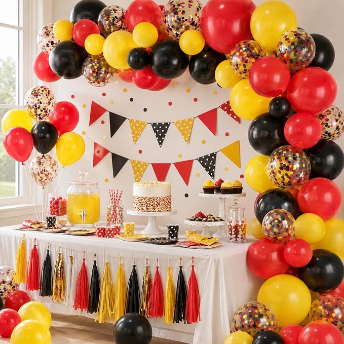 Red Yellow Black Balloons, 12 Inch Yellow Red Black Latex Balloons - Image 5