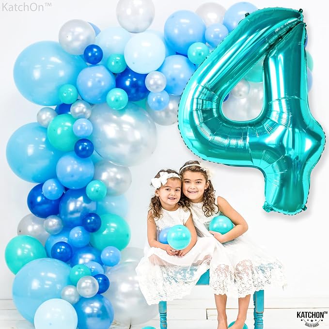 KatchOn Aqua Blue Number 4 Balloon 40 Inch | Mermaid Number 4 Balloon - Image 8