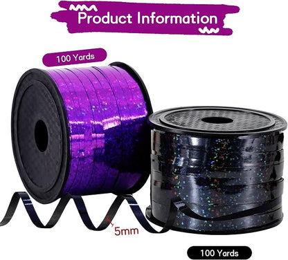 BEISHIDA 2 Pack 100 Yards Black Purple Curling Crimped Glitter Ribbon Balloon - Image 2
