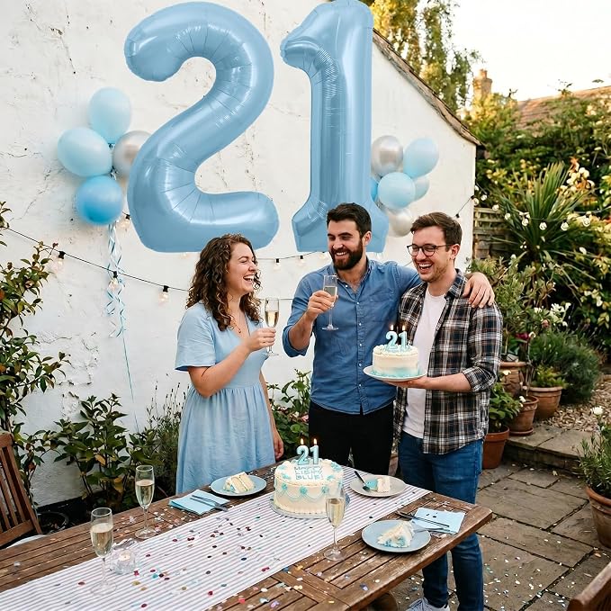 TONIFUL 40 Inch Pastel Blue Number 2 and 1 Foil Balloons Large Baby Blue Mylar - Image 6
